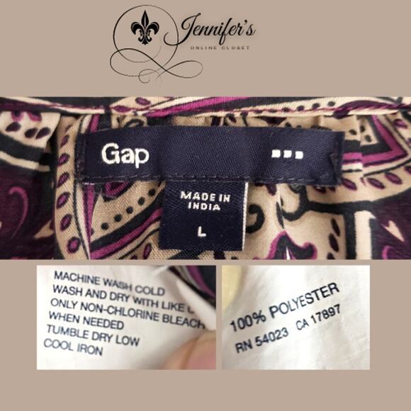 Gap Women Purple Medallion Print Keyhole Blouse Size Large - Picture 7 of 9
